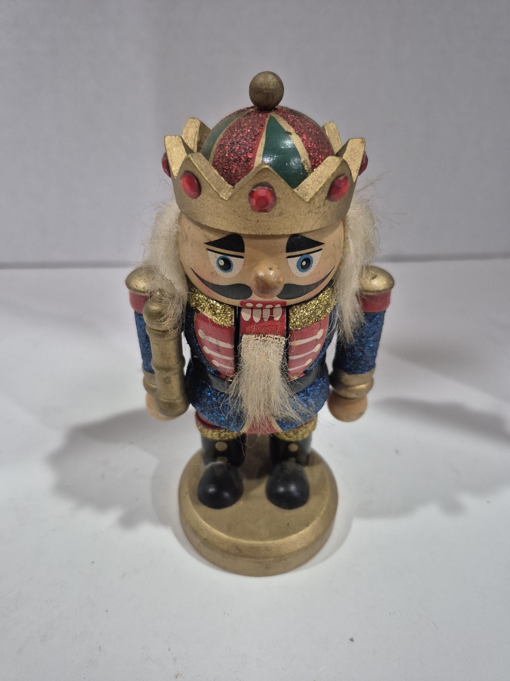 Wooden 5.5" Nutcracker King Holiday Figurine - Gold, Blue, Red